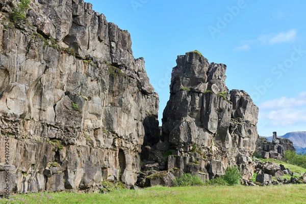 Obraz Rock walls of Almannagja Fault in Thingvellir National Park, Iceland on a clear summer day.