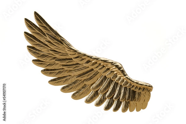 Fototapeta A gold wing Isolated On White Background, 3D render. 3D illustration.