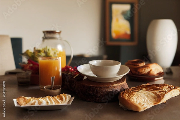 Fototapeta Breakfast with coffee and toasted bread