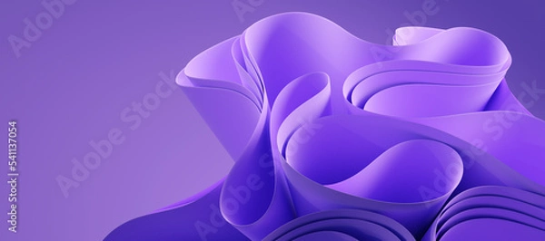 Fototapeta 3d abstract layered background. Flower shape. Violet wavy textile for modern fashion design. Realistic 3d high quality render