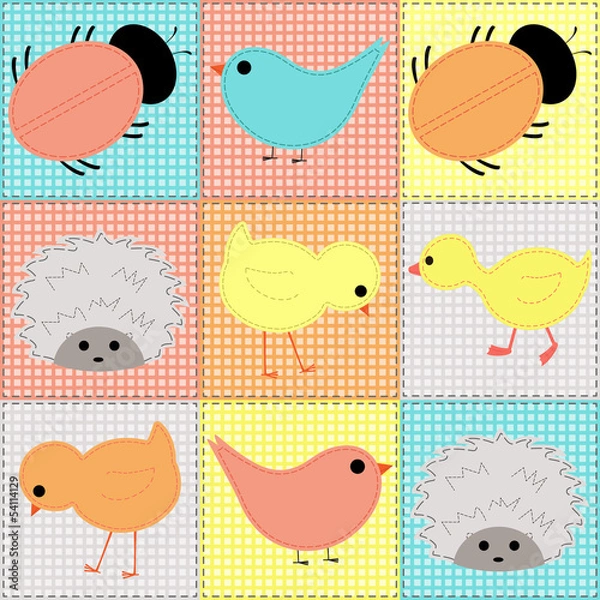 Obraz Seamless background with baby animals from fabric