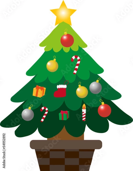 Fototapeta デコレーションされたクリスマスツリーのイラスト