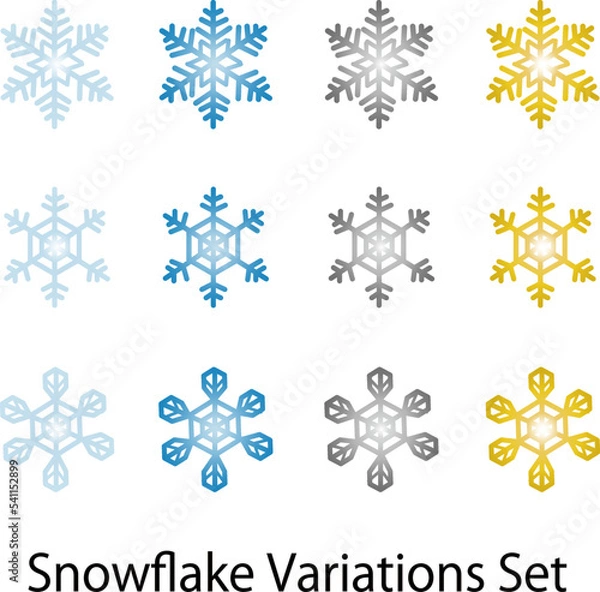 Fototapeta 雪の結晶のバリエーションセット