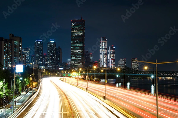 Fototapeta Seoul, Yeouido, Korea, Night View of Olympic Boulevard