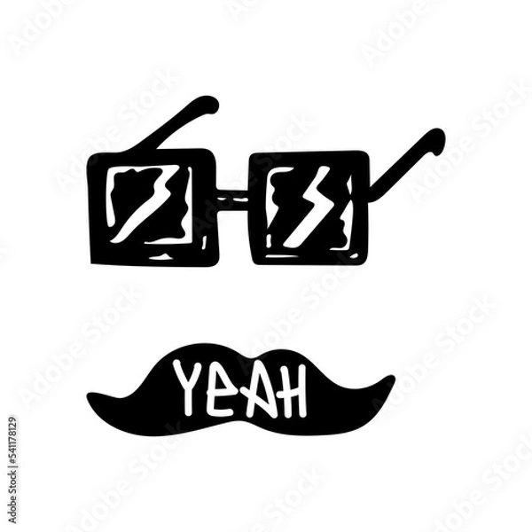 Fototapeta Square glasses with highlights and a mustache that says Yeah. Vector illustration for print on textile, paper, for poster, sticker, postcard design, t-shirt design.