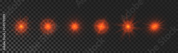 Fototapeta Set of red glowing sparkling stars