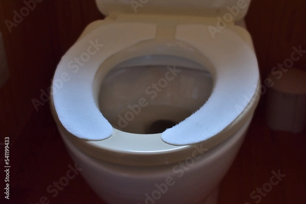 Fototapeta 斜め上から見た便器と便座シートをつけた便座