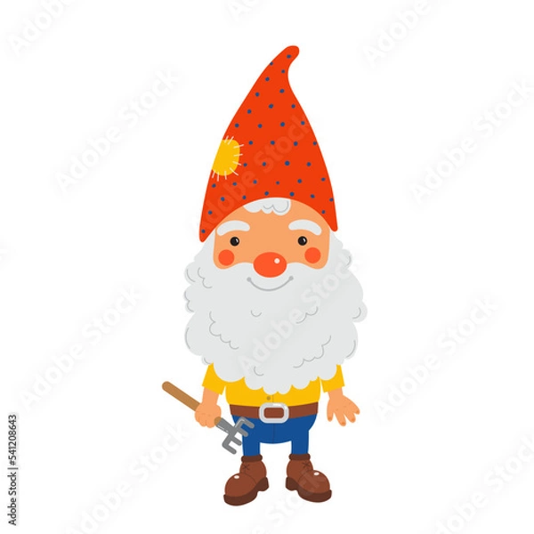 Fototapeta Smiling garden gnome flat illustration.