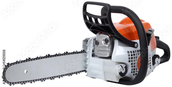 Fototapeta Modern new motor chain saw front side view isolated