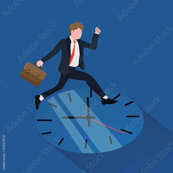 Fototapeta Businessman running on the clock. Race against time. Time management and deadline Concept. 