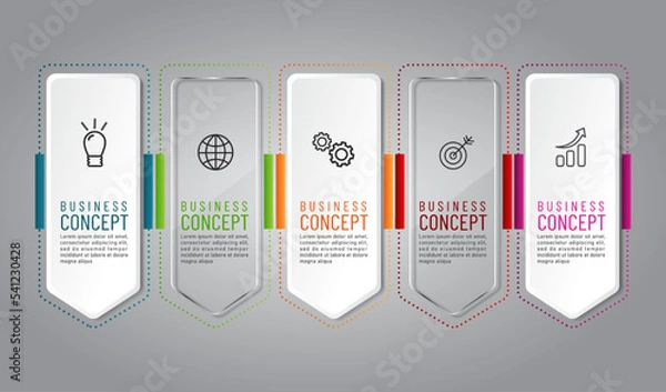 Fototapeta business infographic 3 d, square and arrow style, Glass design, can be used for workflow layout, diagram, annual report, web design.Creative banner, label vector, Business Plan.