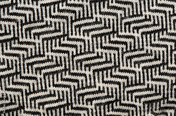 Fototapeta hand knit wool zigzag pattern black white backdrop