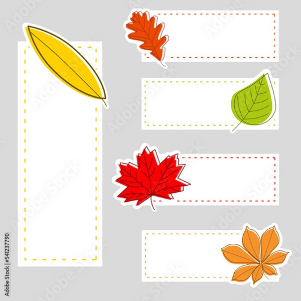 Fototapeta Rectangle labels with autumn leaves. Different, colorful leaves.