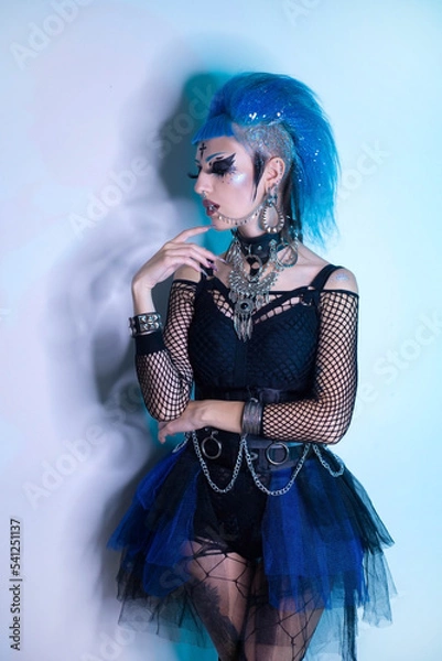 Obraz Punk girl with blue mohawk