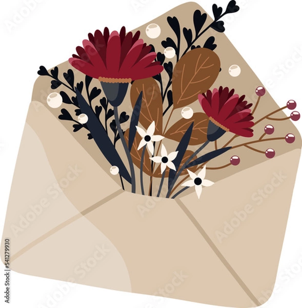 Obraz Vector open envelope with plants and flowers inside