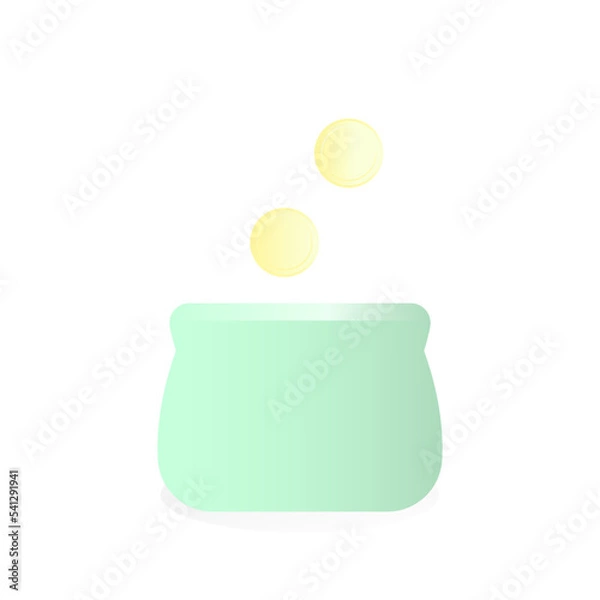 Obraz Opened colored purse with gold coins raining to open wallet. Isolated vector illustration on white background