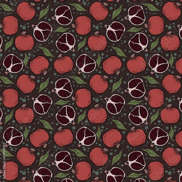 Fototapeta pomegranate seamless pattern on dark background