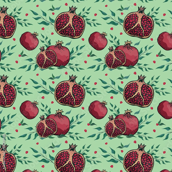 Fototapeta seamless pattern with red pomegranates