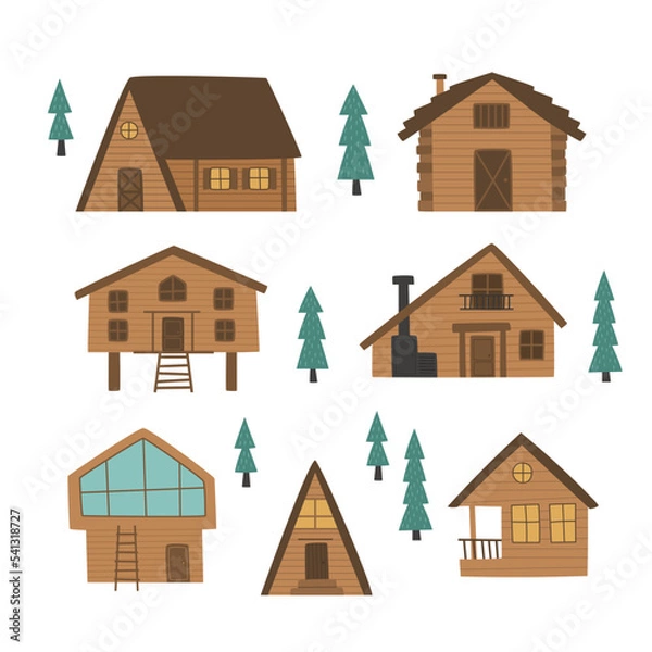 Fototapeta vector set of cabin wood house images