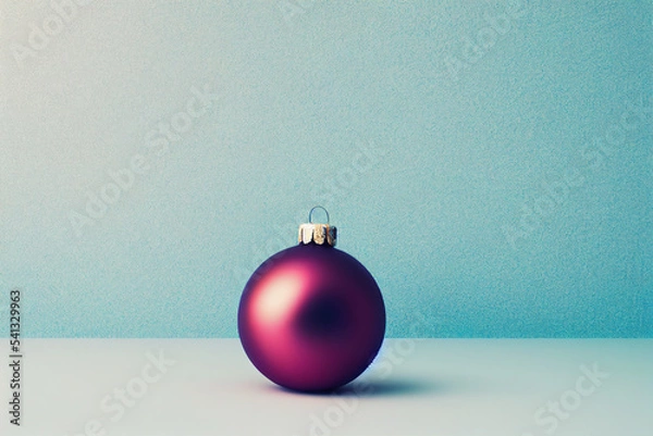 Obraz X-mas new year decoration. Lying on the floor red Christmas ball on the Christmas tree light blue bg