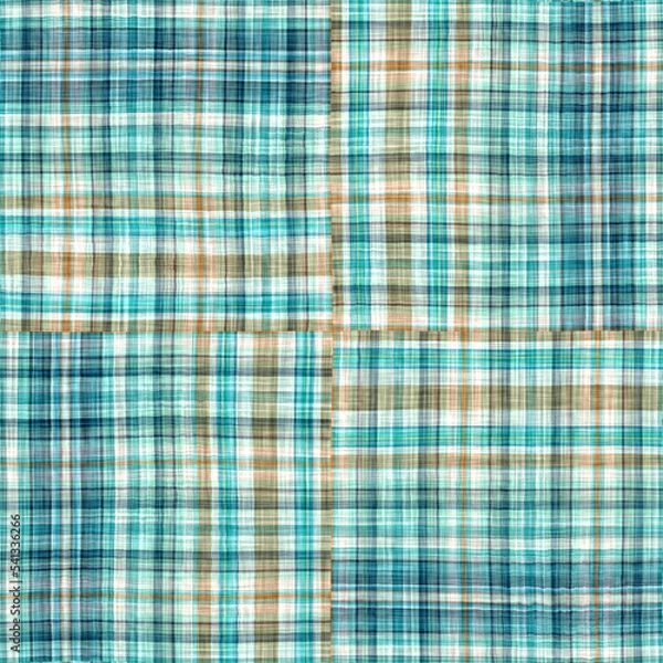 Obraz Teal rustic coastal beach house check fabric tile. Seamless sailor flannel textile gingham repeat swatch.