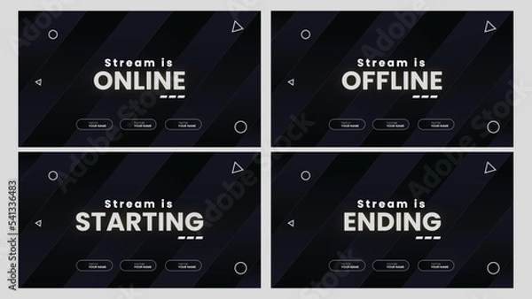 Obraz Stream Overlay 4 Screens. White and Black neon glowing vector illustration