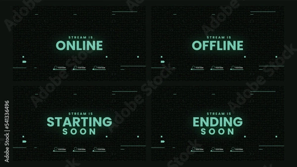 Fototapeta Stream Overlay Package Design. Green neon glowing stream starting or stream ending vector illustration