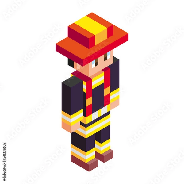 Obraz Isolated fireman minecraft vector illustration