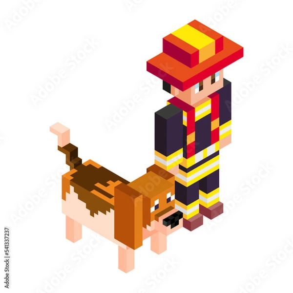 Obraz Isolated fireman dog minecraft vector illustration