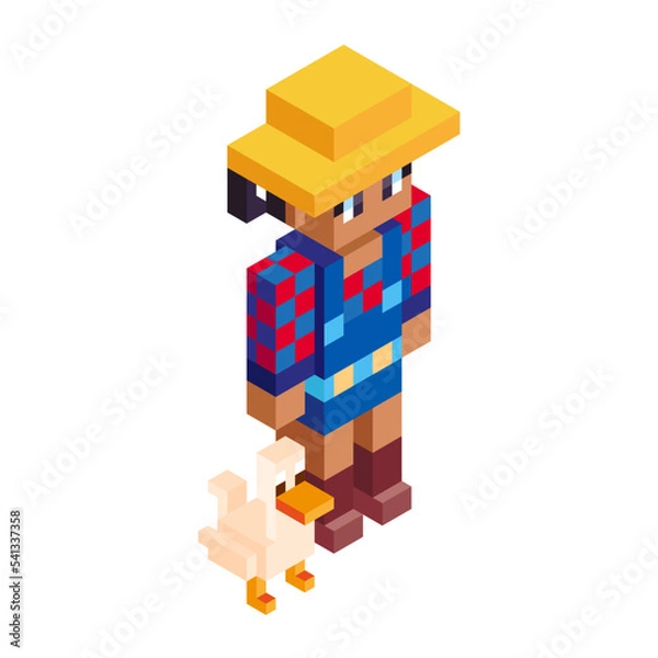 Fototapeta Isolated farmer duck minecraft vector illustration
