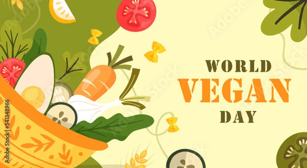 Fototapeta World vegan day hand drawn flat horizontal banner