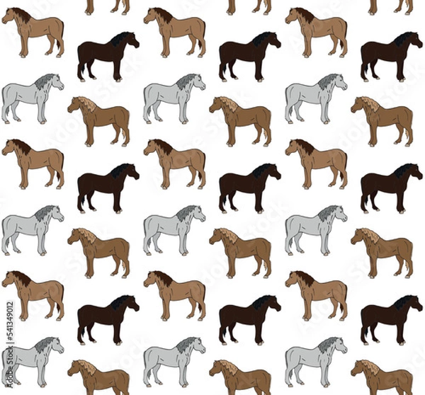 Obraz Vector seamless pattern of hand drawn sketch doodle horse isolated on white background