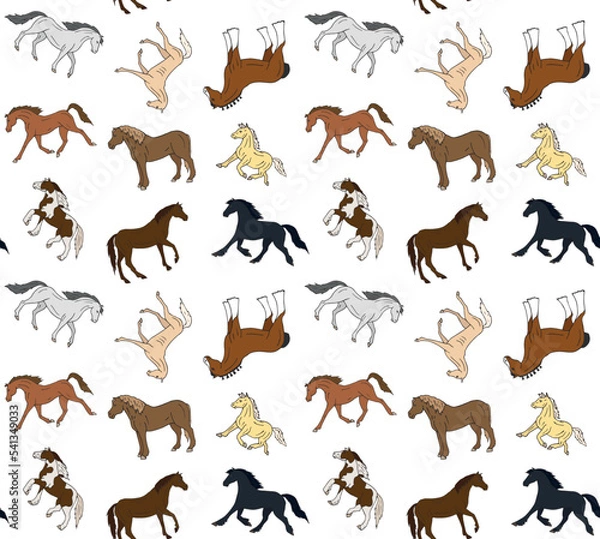 Fototapeta Vector seamless pattern of hand drawn sketch doodle horse isolated on white background