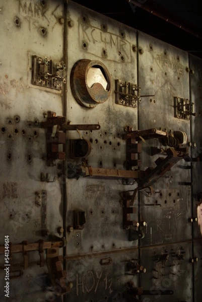 Fototapeta Abandoned Industrial switching panel. Asbestos electrical panels for Dredging machine from the 1940's