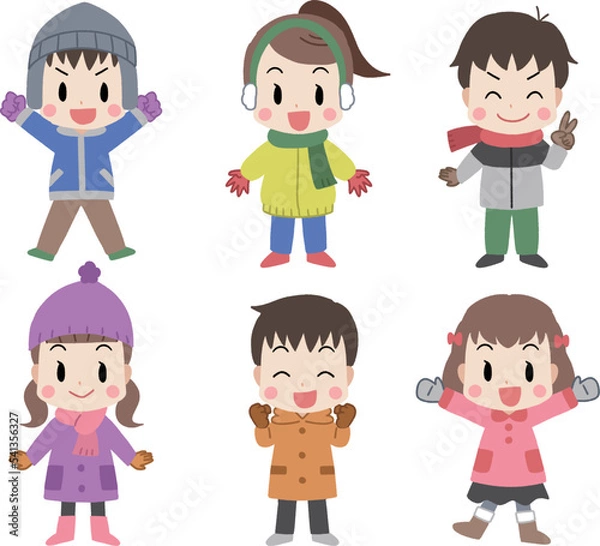 Fototapeta 冬の可愛い子供たちのイラスト　線なし