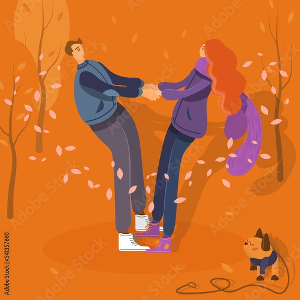 Obraz Autumn vector illustration of swirling pair of lovers