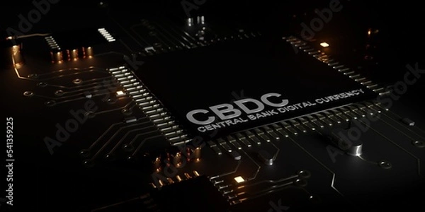 Obraz CBDC Central bank digital currency and Circuit board processor 3D render background illustration