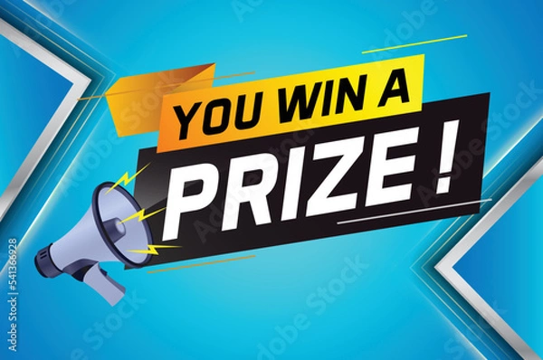 Fototapeta you win prize word concept vector illustration with megaphone and 3d style for use landing page, template, ui, web, mobile app, poster, banner, flyer, background, gift card, coupon, wallpaper