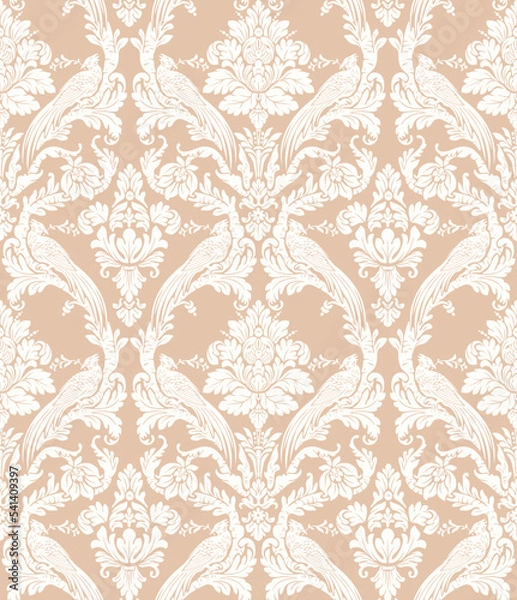Fototapeta Damask seamless pattern with bird wallpaper background Free Vector