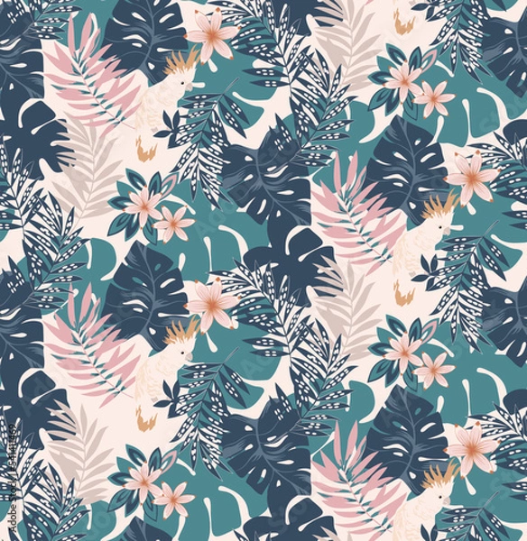 Fototapeta Tropical print pattern with parrots Free Vector
