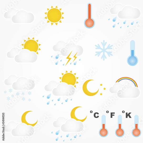 Fototapeta Set of vector weather icons on white background