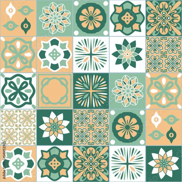 Obraz Azulejo style portuguese ceramic tiles, vintage pattern, vector illustration