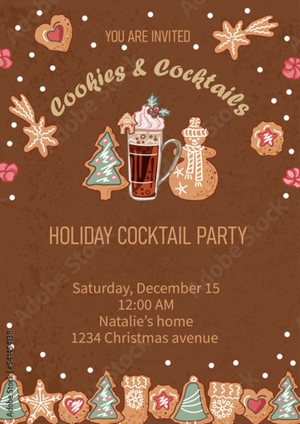 Obraz Invitation for Cookie and cocktails party, Holiday baking party, Cookie exchange. Place for text. Vector illustration.