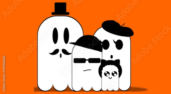 Fototapeta Halloween ghost family cartoon image, illustration for website, Background or banner Halloween template, vector ghost , family icon.