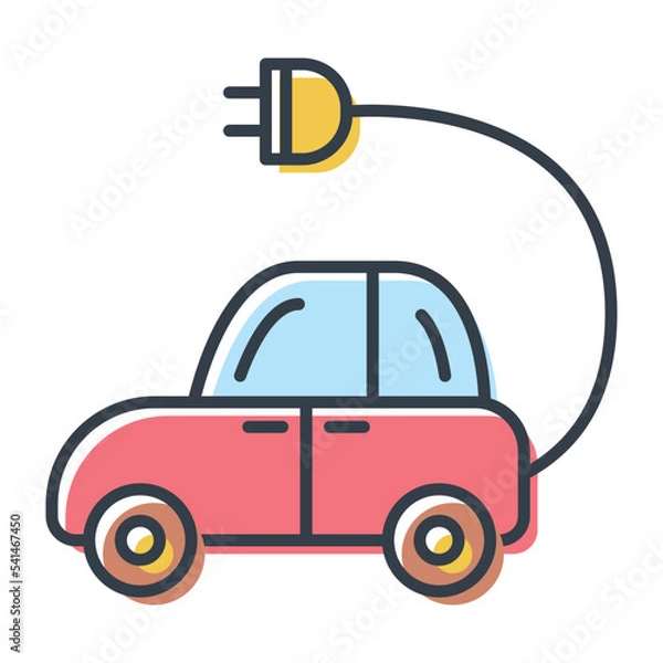 Fototapeta Electric car charging, vector isolated flat icon. Save the environment and ecology concept design element.