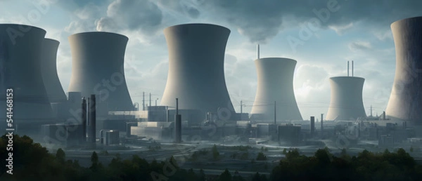 Obraz Artistic concept illustration of a nuclear power plant, background illustration.