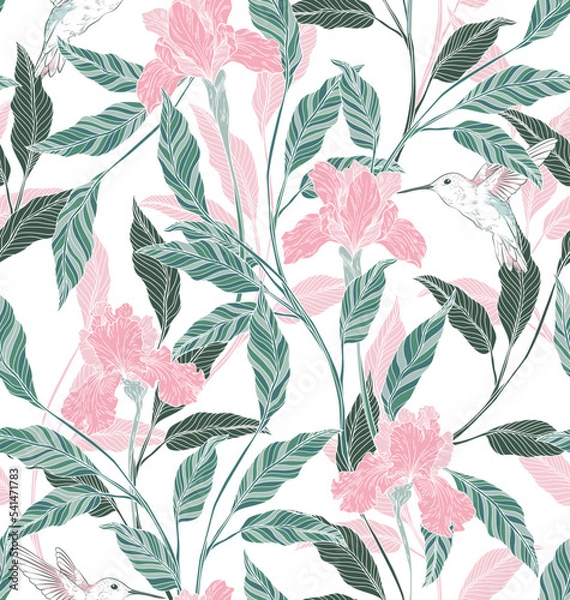 Fototapeta Floral pattern with humingbird Free Vector
