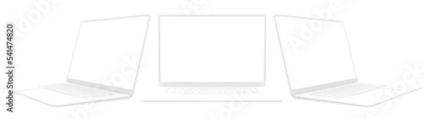 Fototapeta Stylized white Laptop mock up with transparent screen isolated	