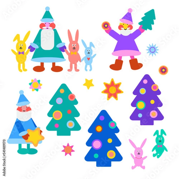 Fototapeta New Year set with colourful elements for design.