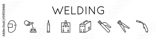 Obraz Welding equipment icons set. Electric welding, mask, gas, holder, seam. For Internet, Design.